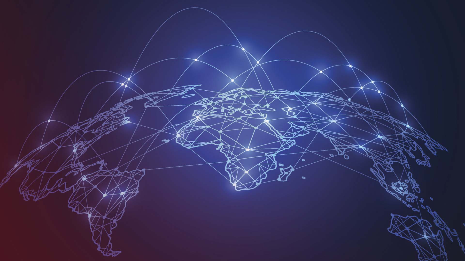 Global network connection. World map point and line composition